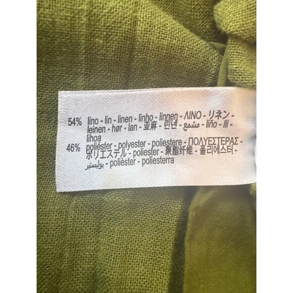 2/$30 ZARA Size Small Linen-Blend Crease Effect Pants Green Elastic Waist - Picture 5 of 12